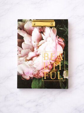 Beautiful Floral Clipboard Notebook Gold Desk Journal Peony Office Decor